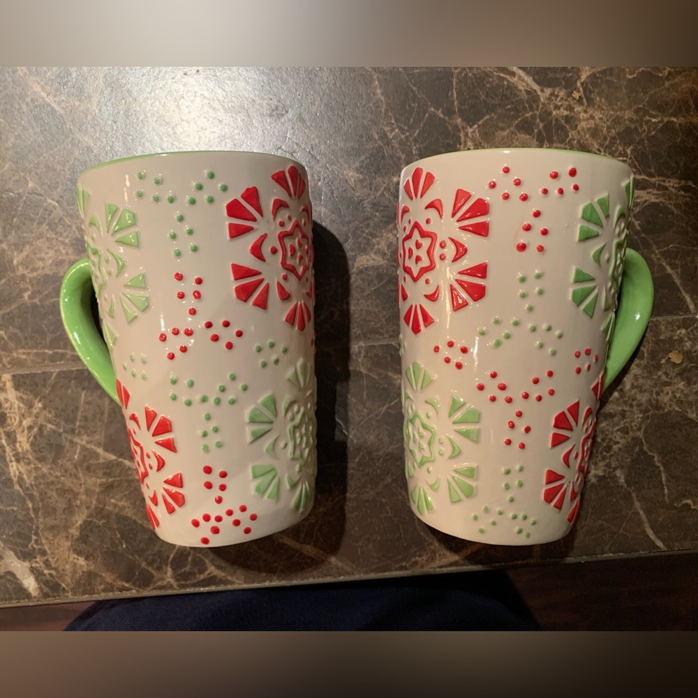 Festive Red and Green Holiday Mugs